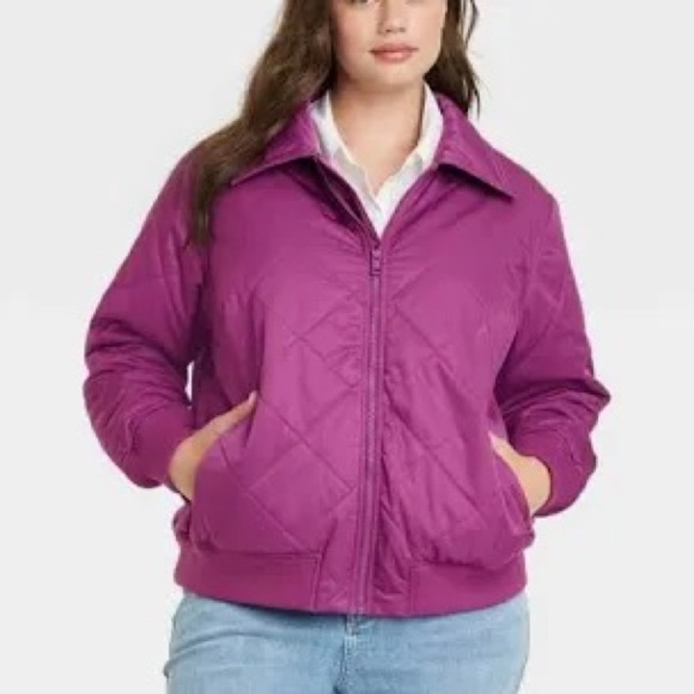 Ava & Viv Burgundy quilted bomber jacket 2X